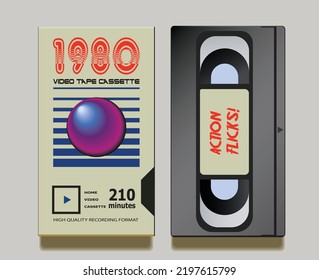 Diseño de simulación vintage de cassette y cubierta vhs de la década de 1980, realista