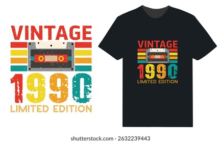 Vintage 1990 Cassette Tape T-Shirt Design  Limited Edition Retro Style

