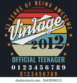 Vintage 2012 Adolescente oficial 13º aniversário presentes 13 anos de idade camiseta
