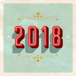 Vintage 2018 New Year's Eve Card - Vector EPS10. Grunge Effects Can Be Easily Removed For A Brand New, Clean Sign.