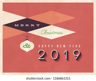 Vintage 2018 New Year's Eve greeting card. Vector EPS 10. Grunge effects can be easily removed for a clean, brand new sign. For your print and web messages : greeting cards, banners, t-shirts.