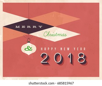 Vintage 2018 New Year's Eve greeting card. Vector EPS 10. Grunge effects can be easily removed for a clean, brand new sign. For your print and web messages : greeting cards, banners, t-shirts.