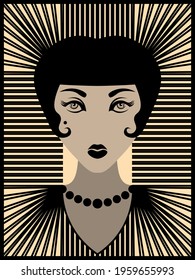 vintage 20s woman with black lipstick and necklace