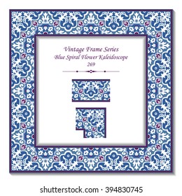 Vintage 3D frame - Blue Spiral Flower Kaleidoscope