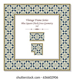 Vintage 3D frame Blue Square Check Cross Geometry