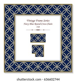 Vintage 3D frame Oriental Navy Blue Round Cross Chain