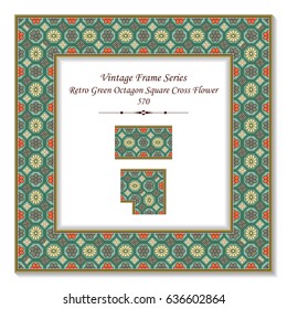 Vintage 3D frame Retro Green Octagon Square Cross Flower