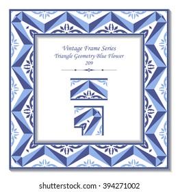 Vintage 3D frame - Triangle Geometry Blue Flower