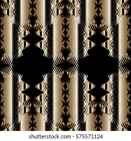 Vintage 3d geometric striped vector seamless pattern. Aztec abstract tribal Navajo background. Geometrical gold oriental ornament. Luxury golden texture  for wallpapers, fabric, textile, curtain,print