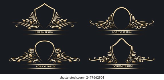 Klassisches 3D-Monogramm. Verzierte florale dekorative Emblem-Set isoliert auf schwarzem Hintergrund Vektorillustration