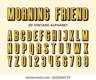 Vintage 3D Sans Serif Alphabet. Retro Typography. Vector EPS. For Poster, Print files, T-shirt Design, Logos