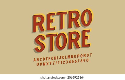  Vintage 3D Sans Serif Condensed Alphabet with Rich Colors. Retro Typography. Vector Illustration.