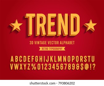 Vintage 3D Sans Serif Condensed Alphabet with Rich Colors. Retro Typography. Vector Illustration.