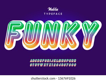 Vintage 3D Sans Serif Rounded Colorful Alphabet with Long Shadow Effect and Festive Mood. Retro Typography. Vector Illustration.
