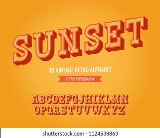 Vintage 3d serif alphabet made in vector. Retro letters for your design. Isolated characters. Handdrawn display font. Retro Typeface. Vector Font Illustration