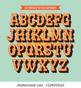 Vintage 3d serif alphabet made in vector. Retro letters for your design. Isolated characters. Handdrawn display font. Retro Typeface. Vector Font Illustration