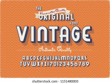 Vintage 3d Summer Styled Alphabet. Retro Nostalgic Typeace Vector Illustration.