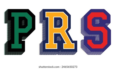 Vintage 3D varsity college typography letter set embroidery patch illustration text for graphic tee sweatshirt hoodie or bomber - Vector 