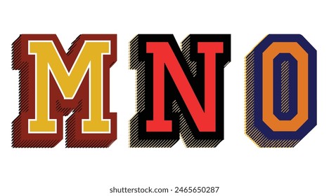 Vintage 3D varsity college typography letter set embroidery patch illustration text for graphic tee sweatshirt hoodie or bomber - Vector 