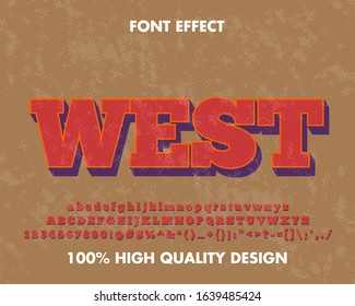 Vintage 3d 'West' Font Effect red and Black Outline. Premium Vector