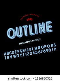Vintage 3D without serifs. Rounded Colorful Alphabet. Retro Printing House.Font with neon effect. Vector illustration.
