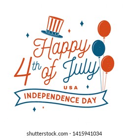 Vintage 4th of july design in retro style. Fourth of July felicitation classic postcard. Independence day greeting card. Patriotic banner for website template. Vector illustration.
