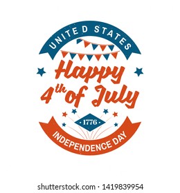 Vintage 4th of july design in retro style. Fourth of July felicitation classic postcard. Independence day greeting card. Patriotic banner for website template. Vector illustration.