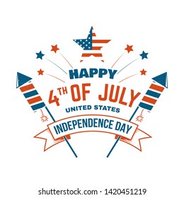 Vintage 4th of july design in retro style. Fourth of July felicitation classic postcard. Independence day greeting card. Patriotic banner for website template. Vector illustration.