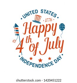 Vintage 4th of july design in retro style. Fourth of July felicitation classic postcard. Independence day greeting card. Patriotic banner for website template. Vector illustration.