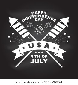 Vintage 4th of july design in retro style. Fourth of July felicitation classic postcard. Independence day greeting card. Patriotic banner for website template. Vector illustration on the chalkboard.