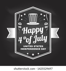 Vintage 4th of july design in retro style. Fourth of July felicitation classic postcard. Independence day greeting card. Patriotic banner for website template. Vector illustration on the chalkboard.