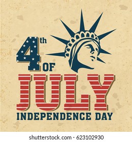 Vintage 4th of July Flyer Design with illustration of Statue of Liberty.