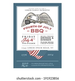 Vintage 4th of July Independence Day barbecue invitation
