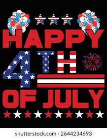 Vintage 4th of July T-Shirt Design – American Flag, Fireworks, and Patriotic Typography for Independence Day