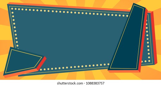 Vintage 50s background banner with copy space for text. Composition with blue signal, light point and bright ray on background. Vector illustration.