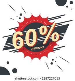 Vintage 60% off sell discount label, vector illustration, white background. Label for poster, banner, flyer, folder, website, header.