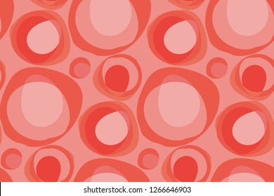 Vintage 60s style simple baubles seamless pattern. Concept water bulbs repeatable motif. Living Coral color abstract background