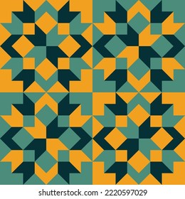 Vintage 70s color geometric seamless pattern. Barn quilt vector illustration. 