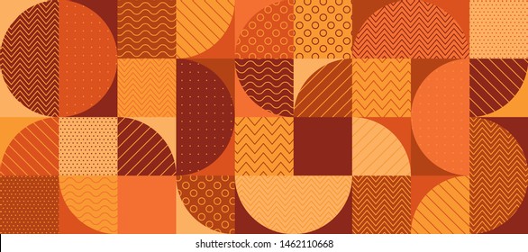 Vintage 70s color geometric semicircles seamless pattern for background, wrap, textile, wrap, surface, web and print design. Orange and brown terracotta patchwork repeatable motif. Vector rapport.
