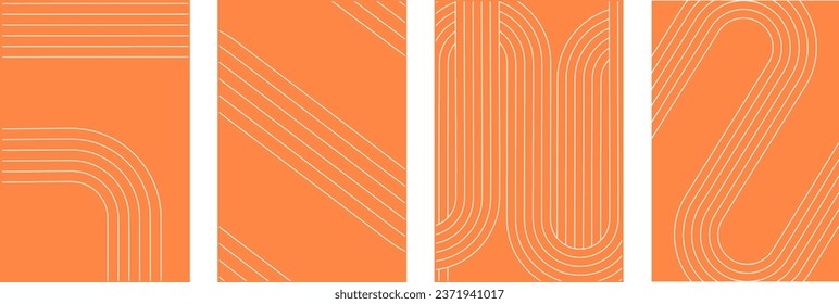 Vintage 70s geometric posters, abstract retro stripes backgrounds. Set of Minimalist 1970s style color lines print or poster template vector set. Flowing wavy colorful paths for album cover