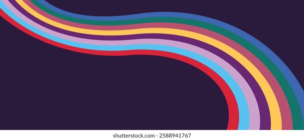 Vintage 70s retro background vector. Abstract wavy stripes in warm colors on a light backdrop. Nostalgic mid-century style wallpaper for posters, banners, and decorative design