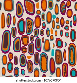 Vintage 70's seamless background pattern with organic shapes or pebbles, eps10 vector