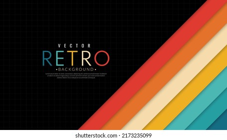 Vintage 70s stripes colorful rainbow. Abstract retro line background. Vector illustration. 1970s color wallpaper.