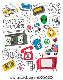 Vintage 80's 90's Doodle With Boom Box, Television, Cassette And Other Object