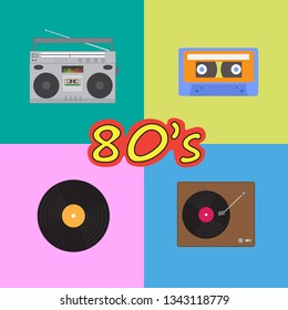 Vintage 80s cassette audio and vinyl record player