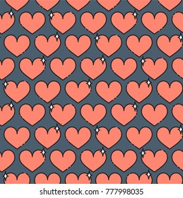 Vintage 80's Valentine’s Day seamless pattern. Retro hearts icons background. Love wallpaper.