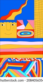 vintage 80s interior christmas poster. Patchwork collage poster in psychedelic style. Vertical stories for social media. Vibrant christmas collage. Nostalgia hippie gen z wallpaper