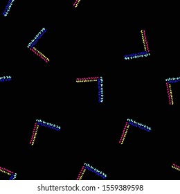 Vintage 80s party background with fun checkerboard. Vector seamless pattern - memphis style, fashion 90s design. Multicolor gradient on black.