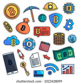 Vintage 80s-90s Bitcoin Fashion Cartoon Illustration Set Suitable for Badges, Pins, Sticker, Patches, Fabric, Denim, Embroidery and Other Fashion Related Purpose