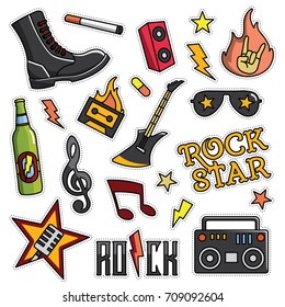 Vintage 80s-90s Rock And Roll Fashion Cartoon Illustration Set Suitable for Badges, Pins, Sticker, Patches, Fabric, Denim, Embroidery and Other Fashion Related Purpose